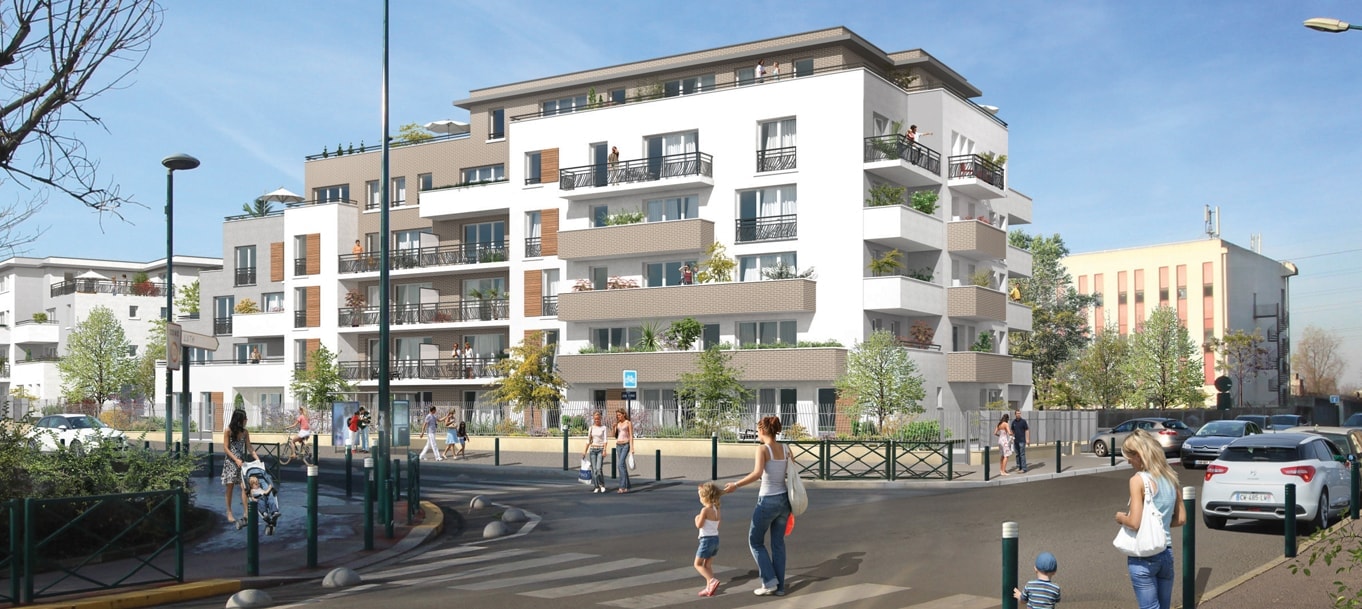 Perspective extérieure du programme Le Diapason situé à Gennevilliers Perspective extérieure du programme Le Diapason situé à Gennevilliers